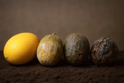 Four Melons Showing Stages Of Decomposition