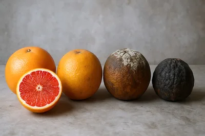 Stages Of Orange Decay On A Neutral Background