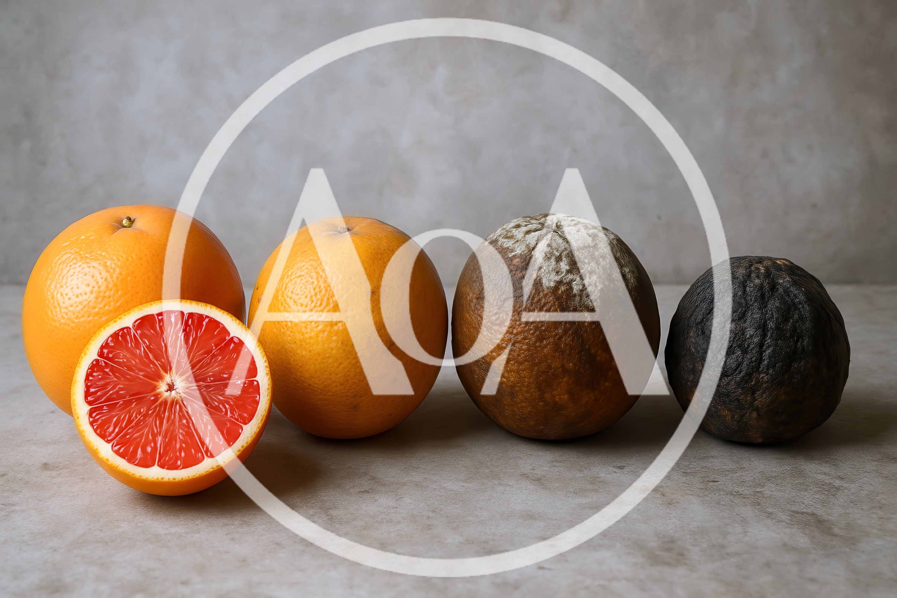 Stages Of Orange Decay On A Neutral Background