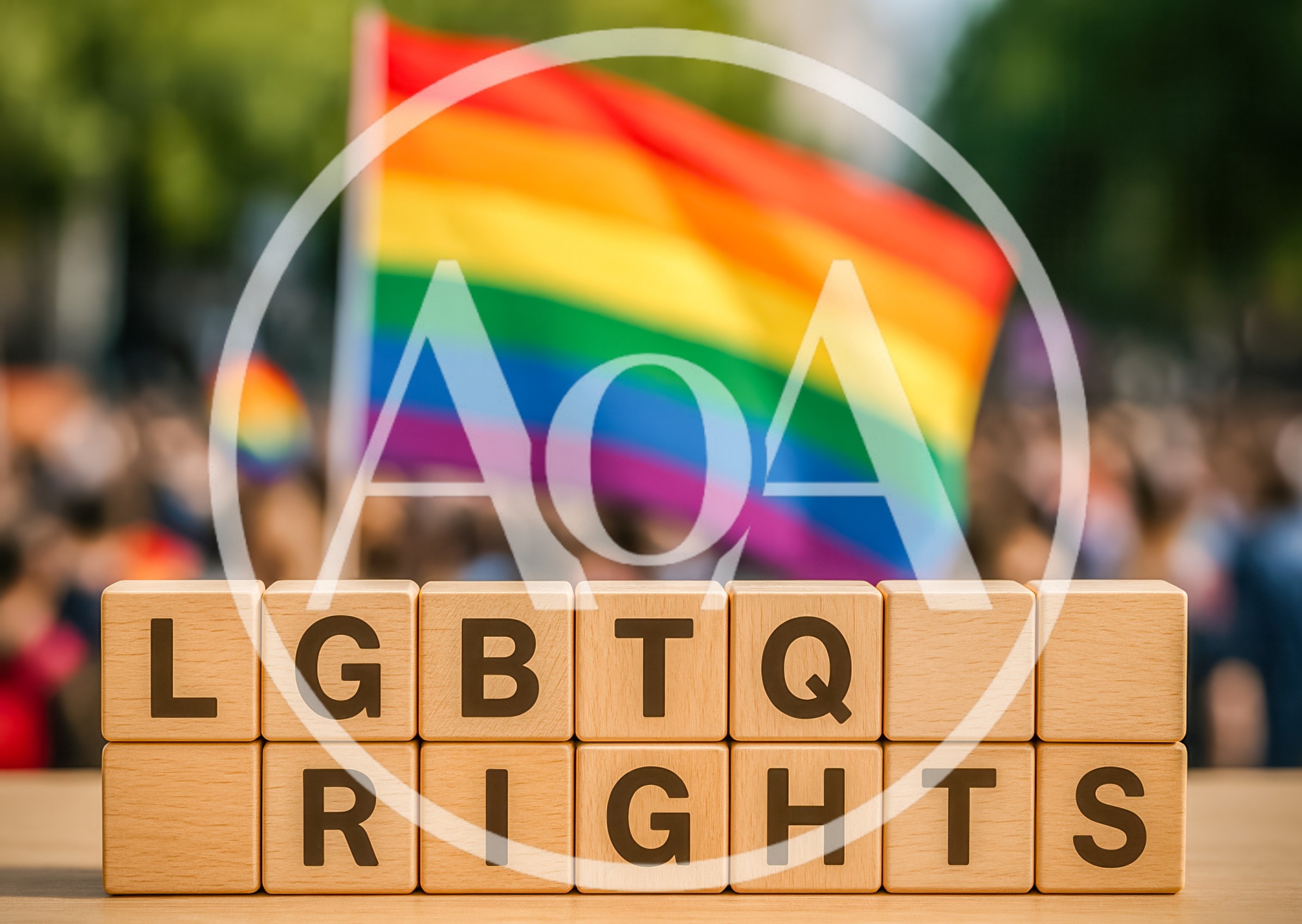 LGBTQ Rights Wooden Blocks With Pride Flag Background