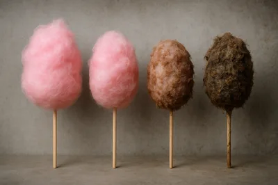 Four Cotton Candy Sticks With Different Textures