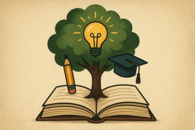 Educational Concept Illustration With Book Tree And Lightbulb