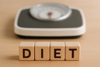 Wooden Blocks Spelling Diet With Bathroom Scale