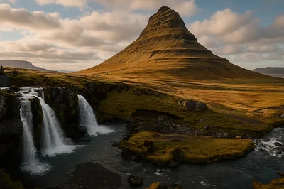 Kirkjufell Mountain And Waterfall In Iceland