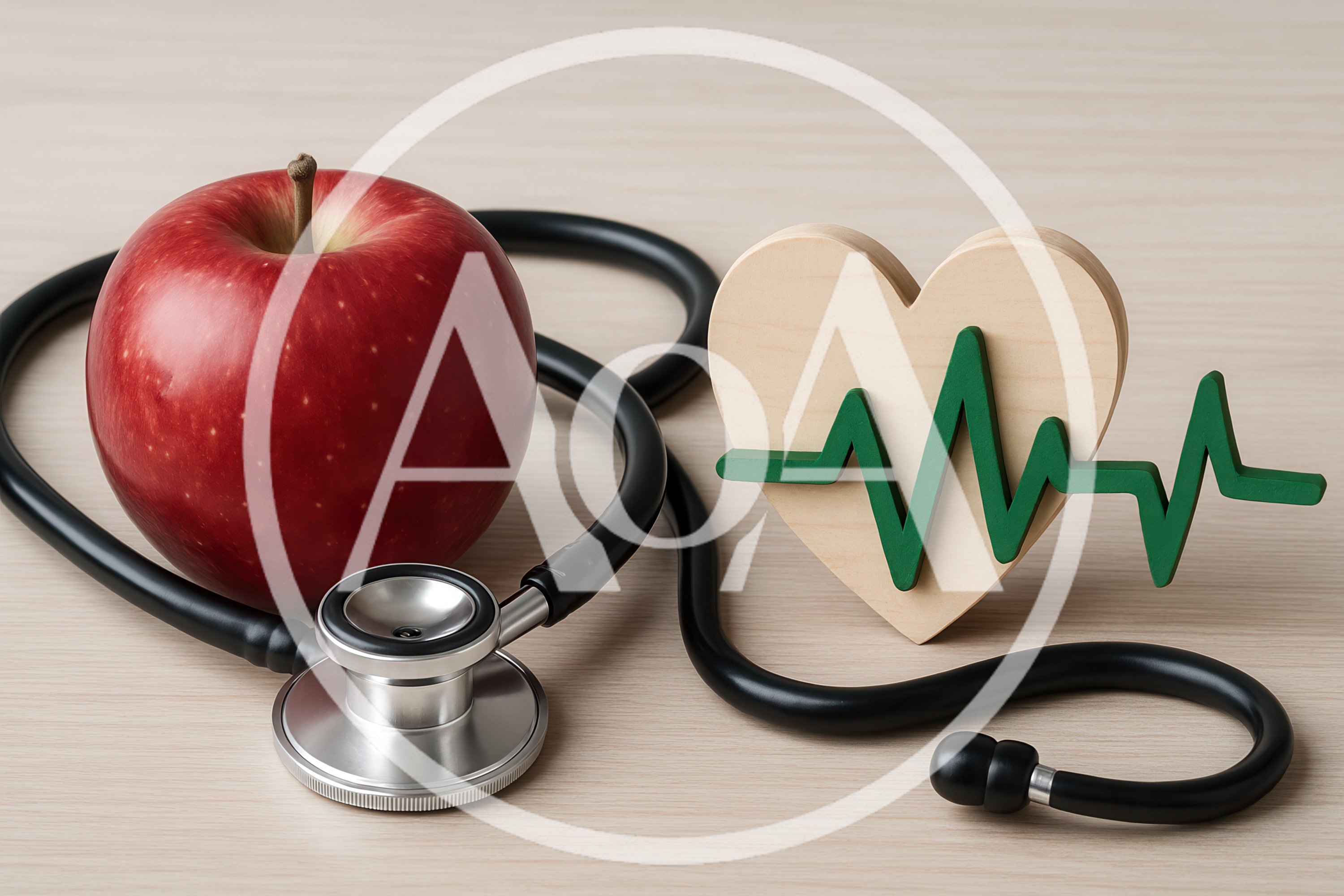 Stethoscope With Red Apple And Wooden Heart Symbol