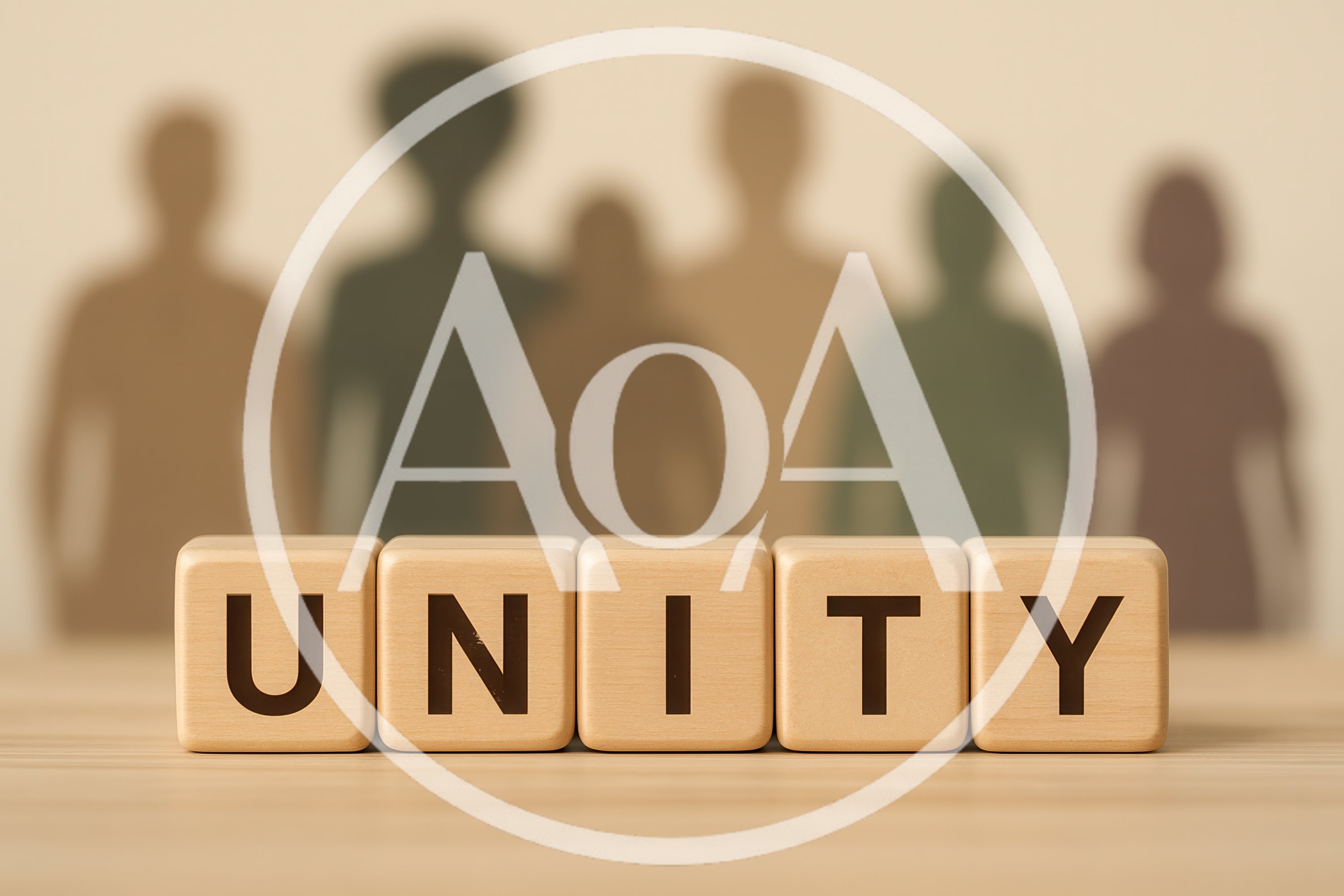 Wooden Blocks Spelling Unity With Blurred Human Silhouettes