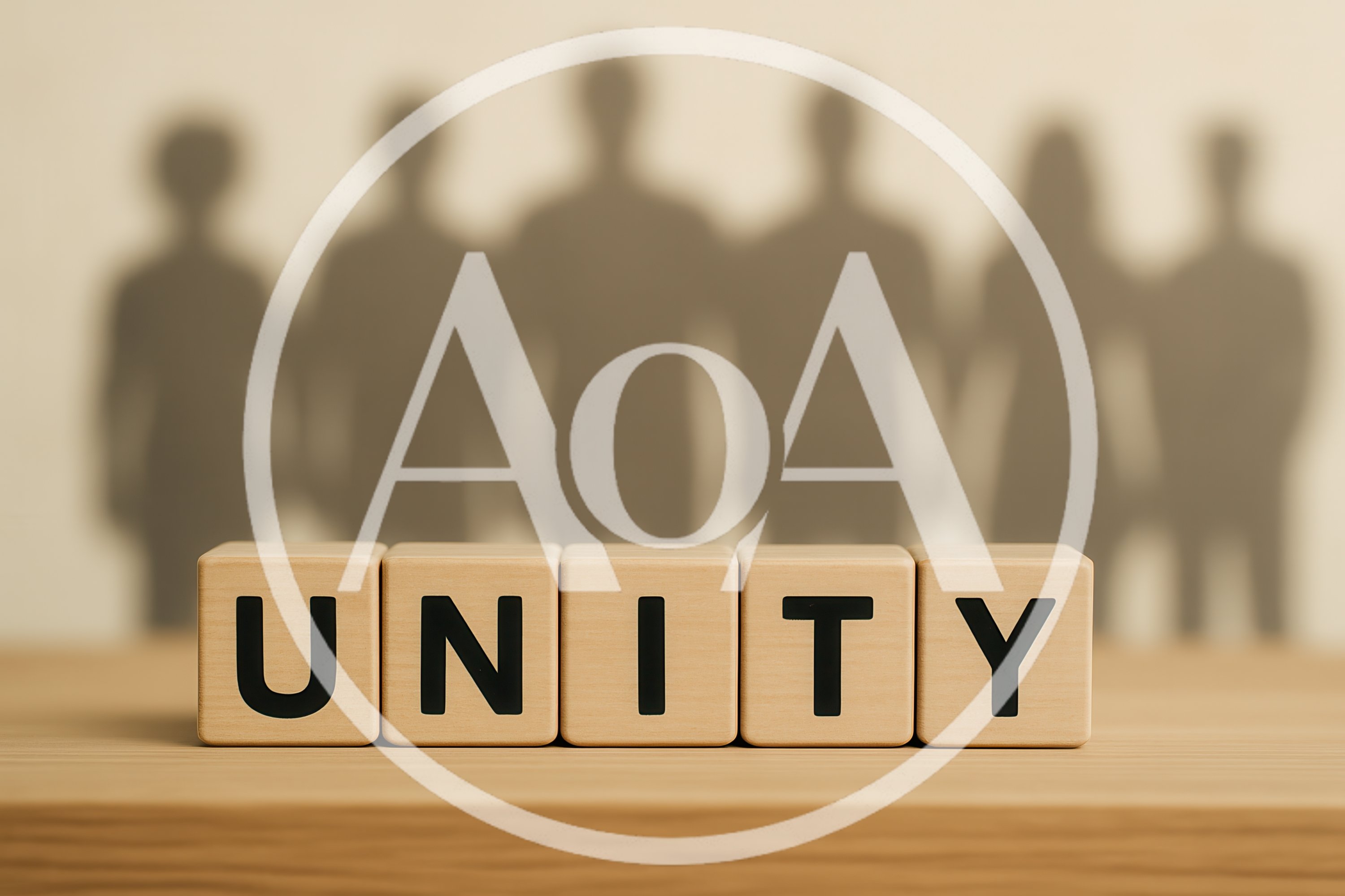 Wooden Blocks Spelling Unity With Human Silhouettes Background