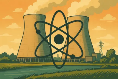 Nuclear Power Plant Illustration With Atom Symbol