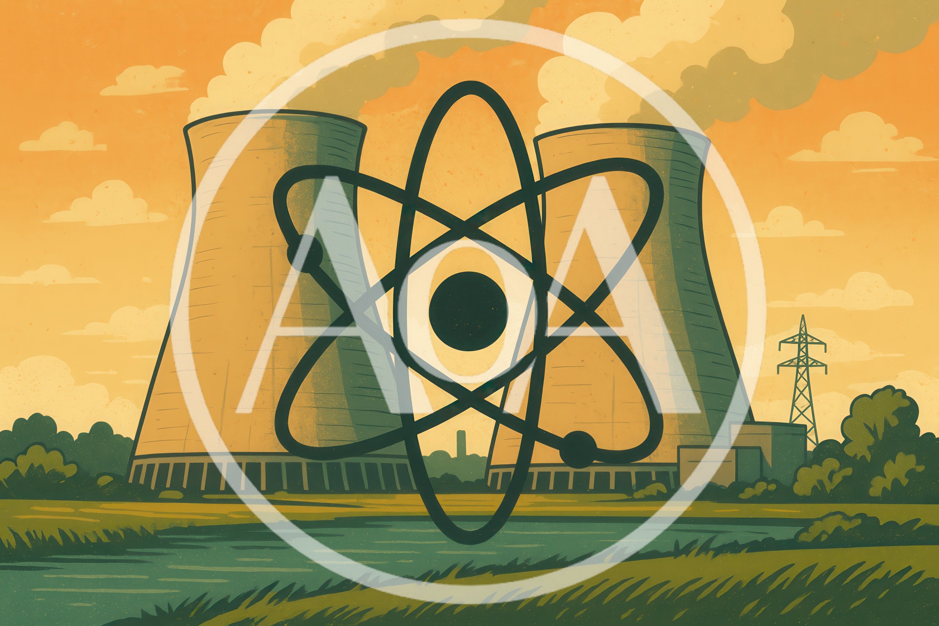 Nuclear Power Plant Illustration With Atom Symbol