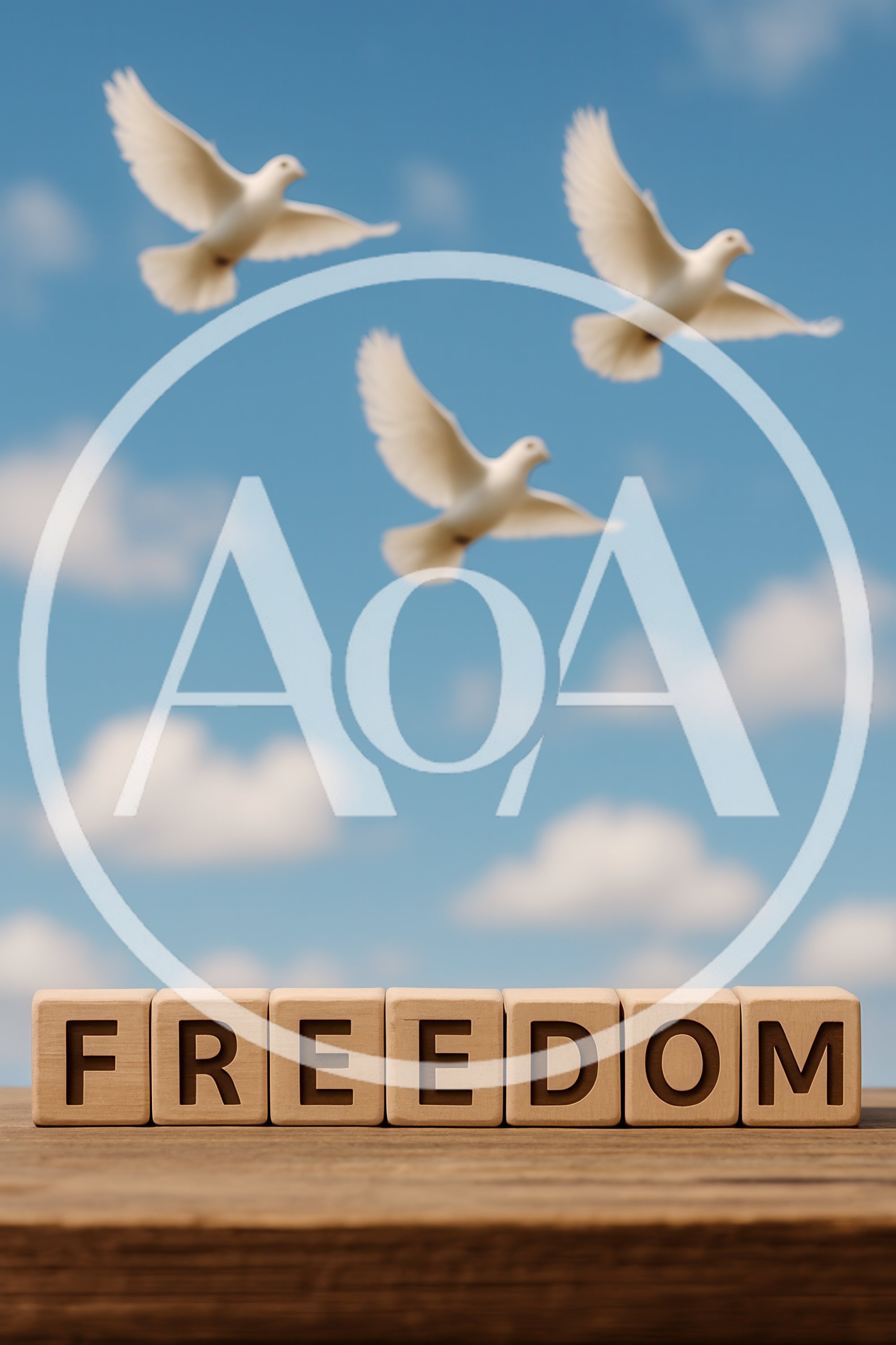 Wooden Blocks Spelling Freedom With Flying Doves