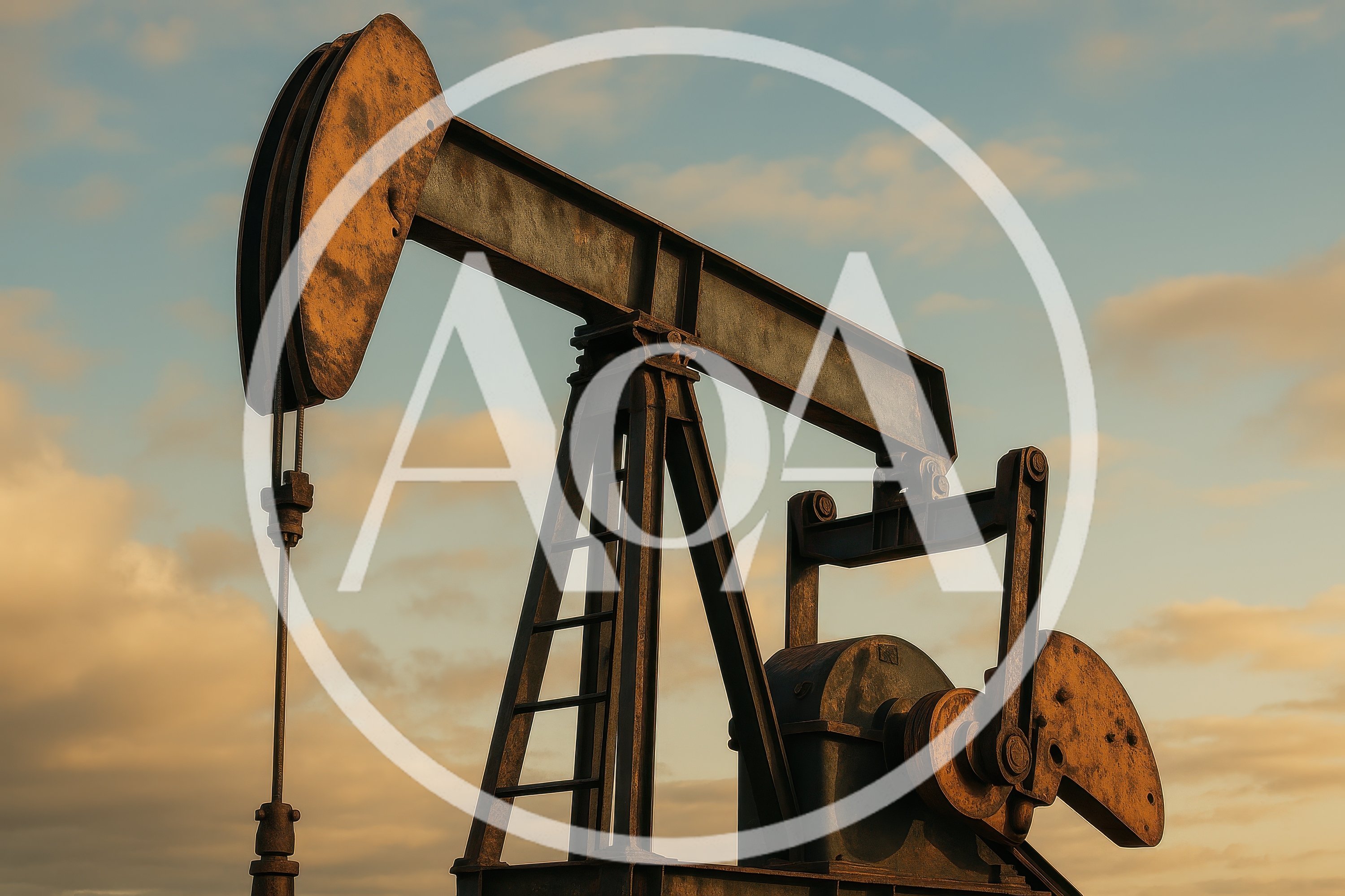 Rusty Oil Pump Jack Against Sunset Sky