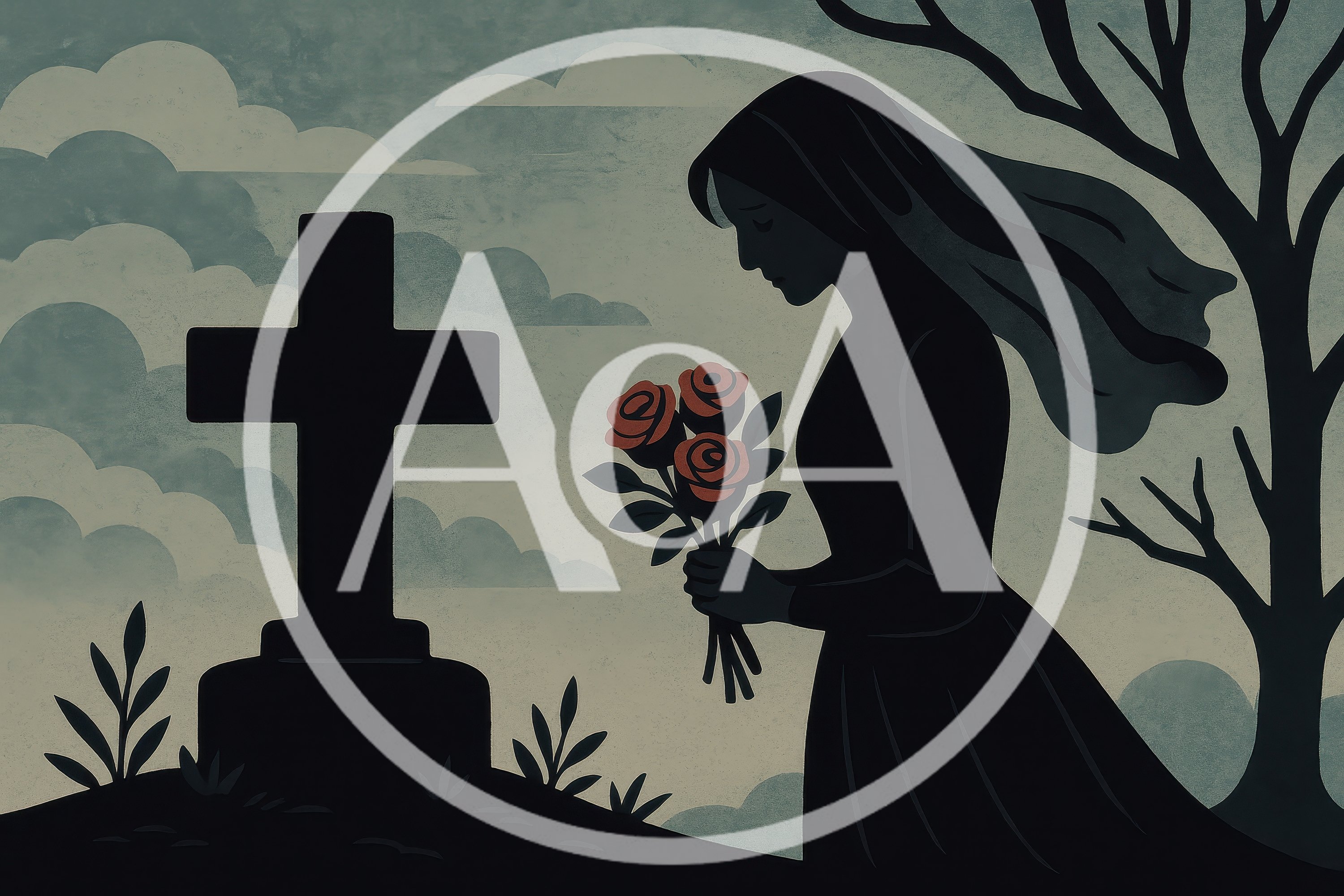 Woman Mourning at a Grave with Red Roses