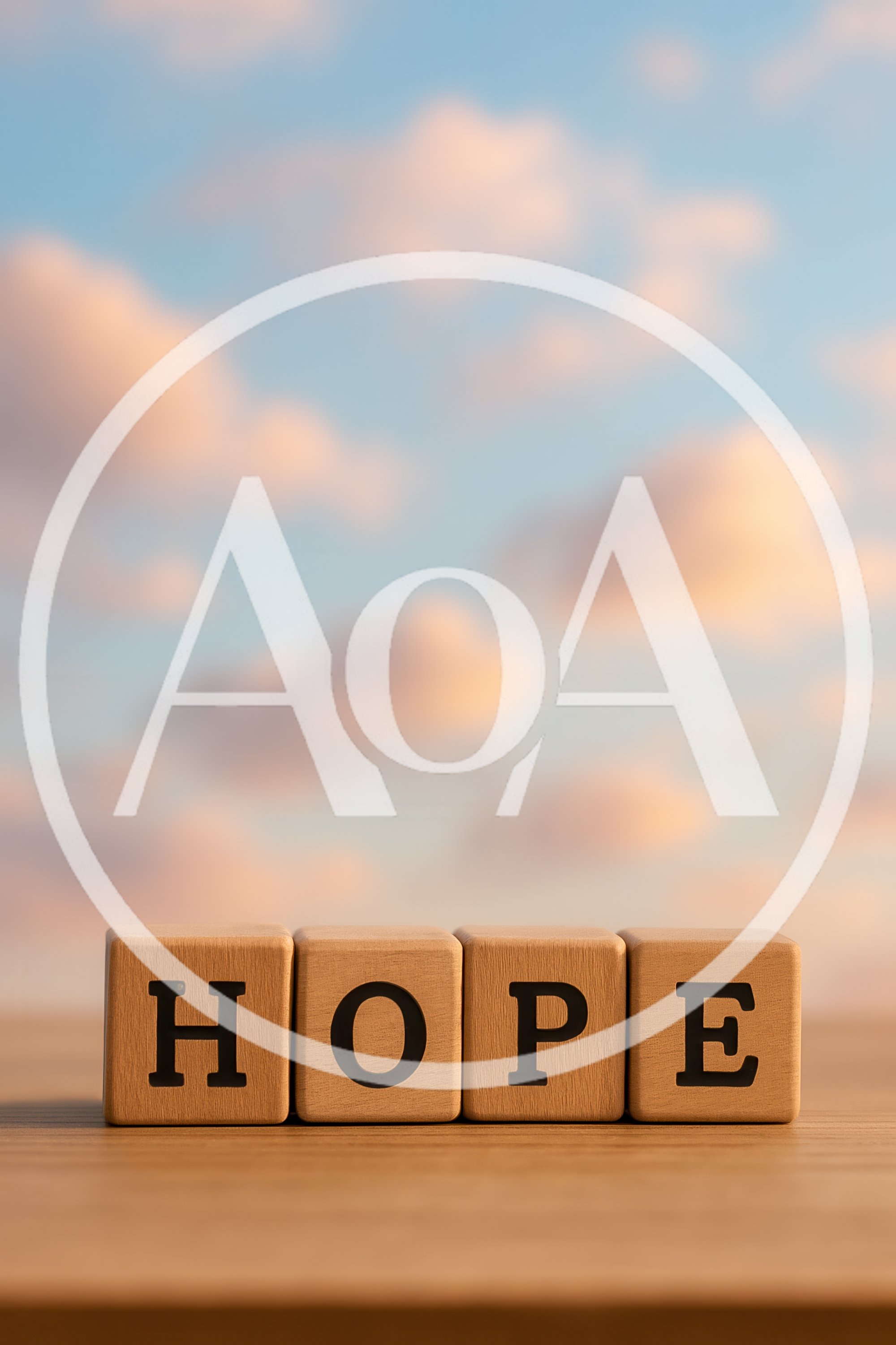 Wooden Blocks Spelling Hope Against A Sunset Sky