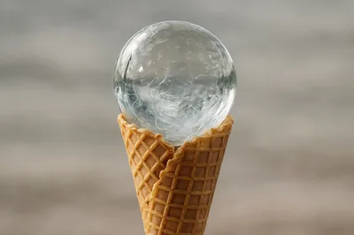 Glass Sphere Inside A Waffle Ice Cream Cone