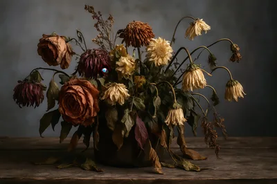 Dried Flowers Arrangement in a Rustic Vase