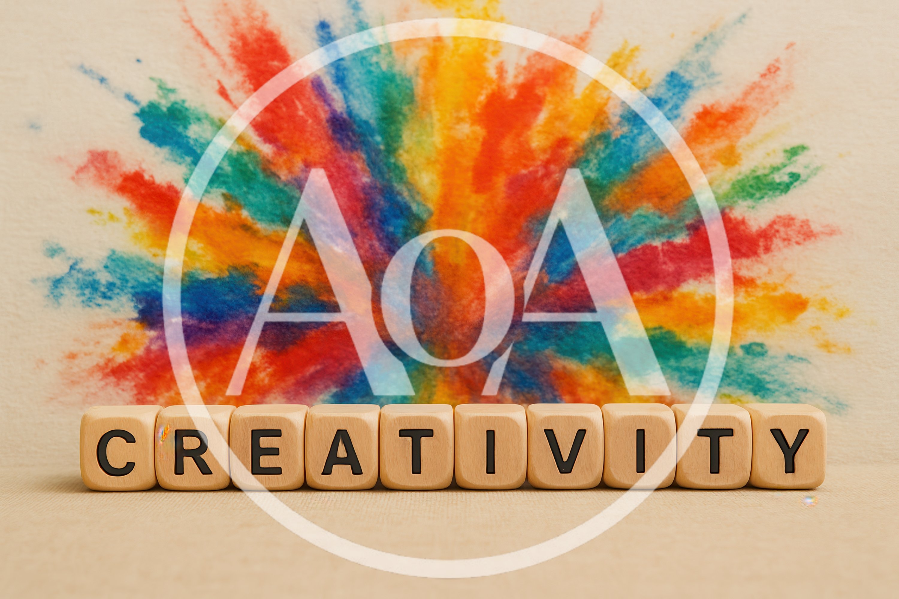 Wooden Blocks Spelling Creativity Against Colorful Watercolor Background