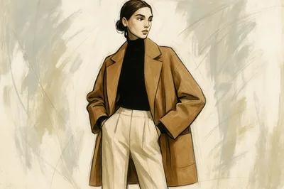 Fashion Illustration Of A Woman In A Camel Coat