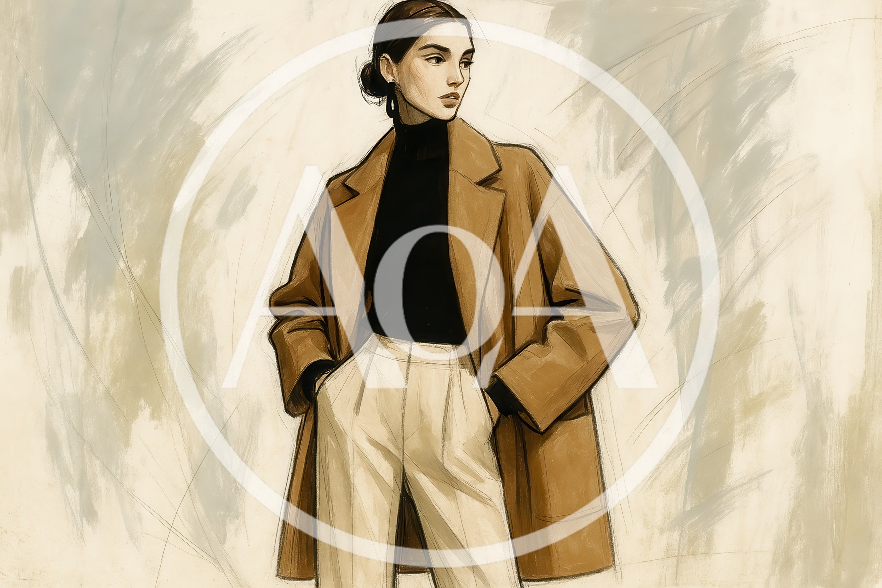 Fashion Illustration Of A Woman In A Camel Coat