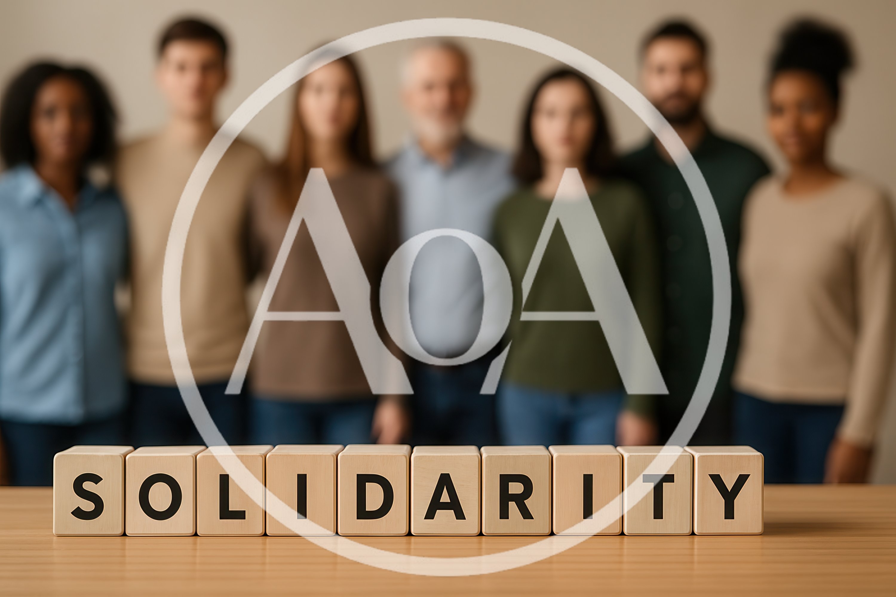 Diverse Group Standing Behind Solidarity Wooden Blocks