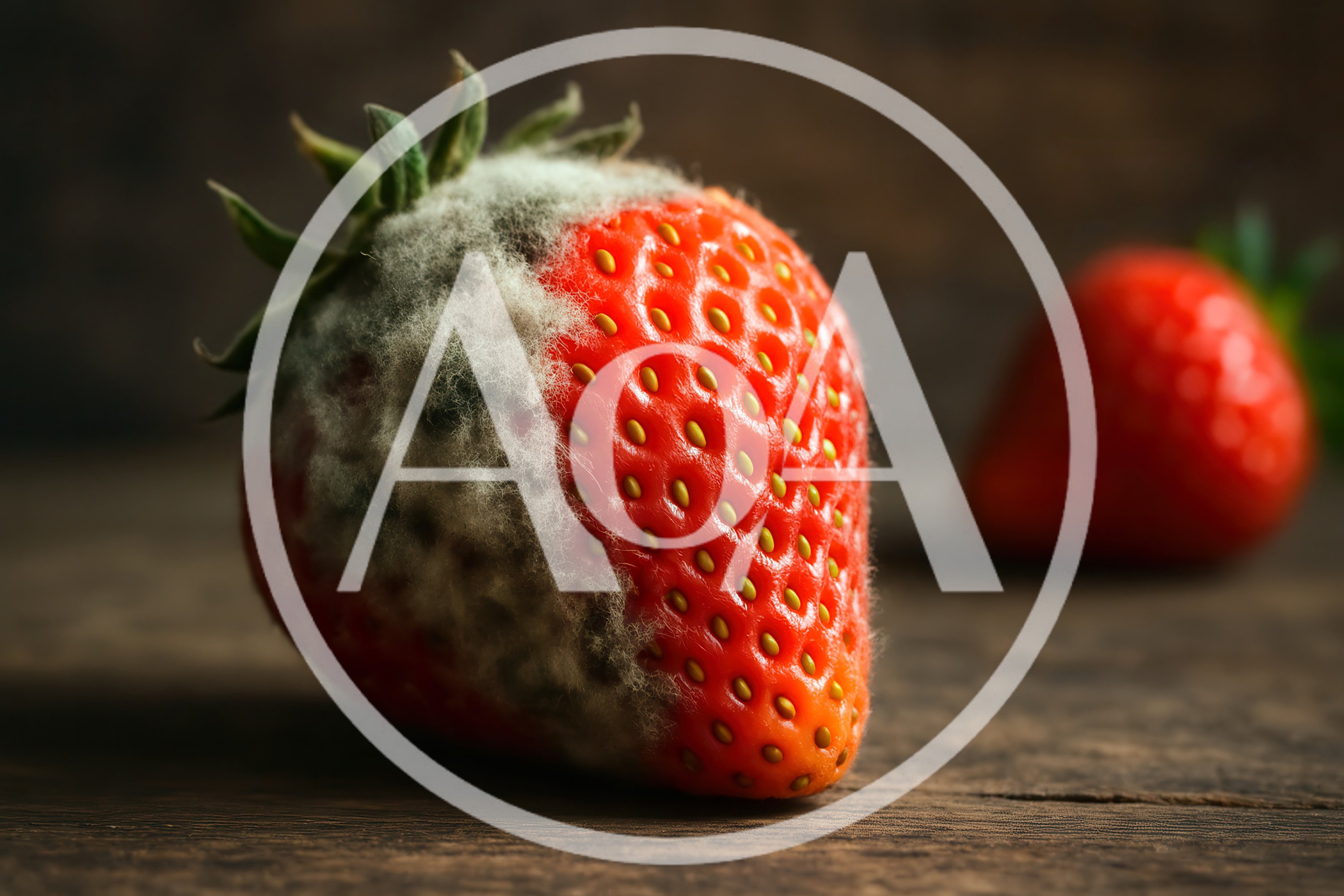Moldy Strawberry On A Wooden Surface