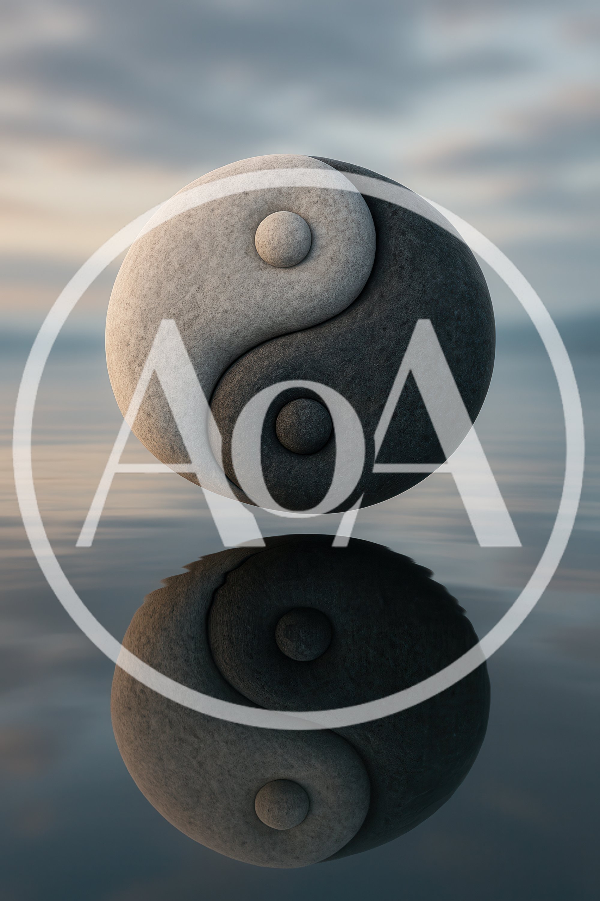 Stone Yin Yang Symbol Floating Above Calm Water