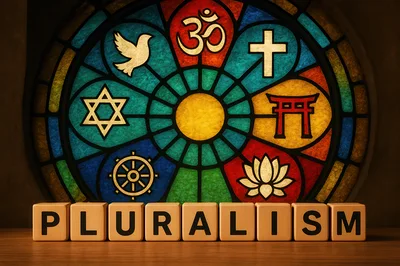 Pluralism Concept With Religious Symbols And Wooden Blocks