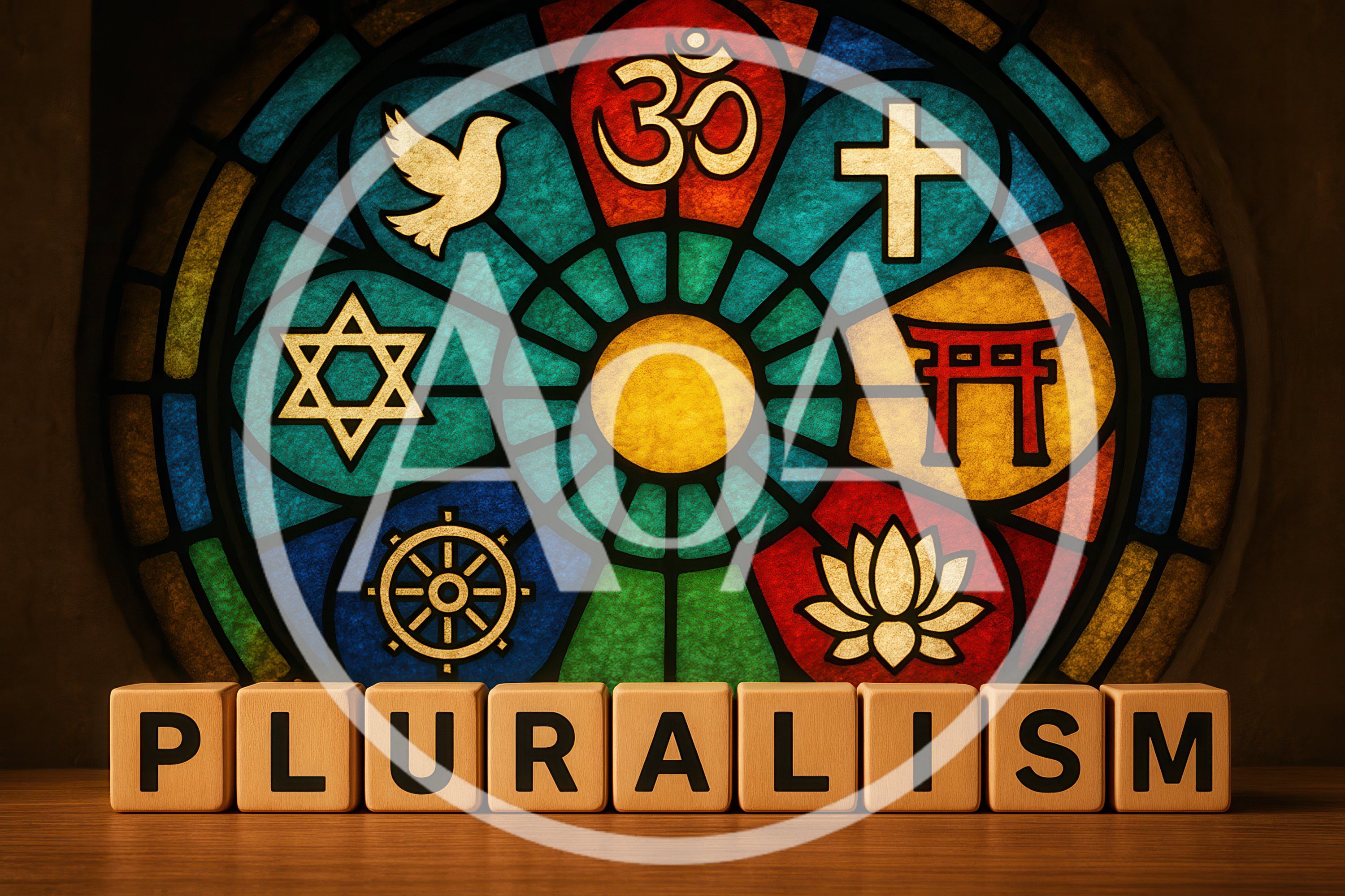 Pluralism Concept With Religious Symbols And Wooden Blocks
