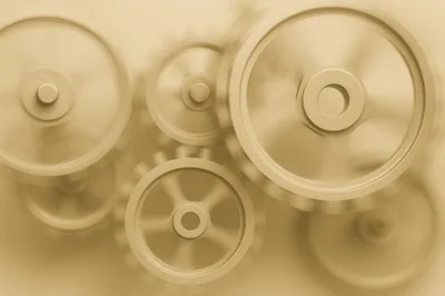 Spinning Brass Mechanical Gears In Motion