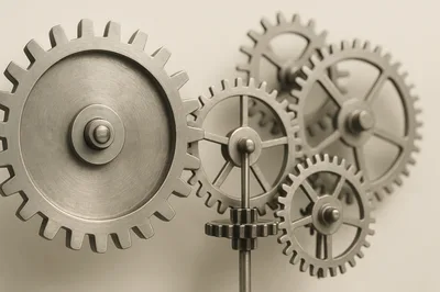 Interlocking Metal Gears Rotating In A Mechanical Mechanism