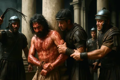 Roman Soldiers Scourging A Prisoner At A Pillar