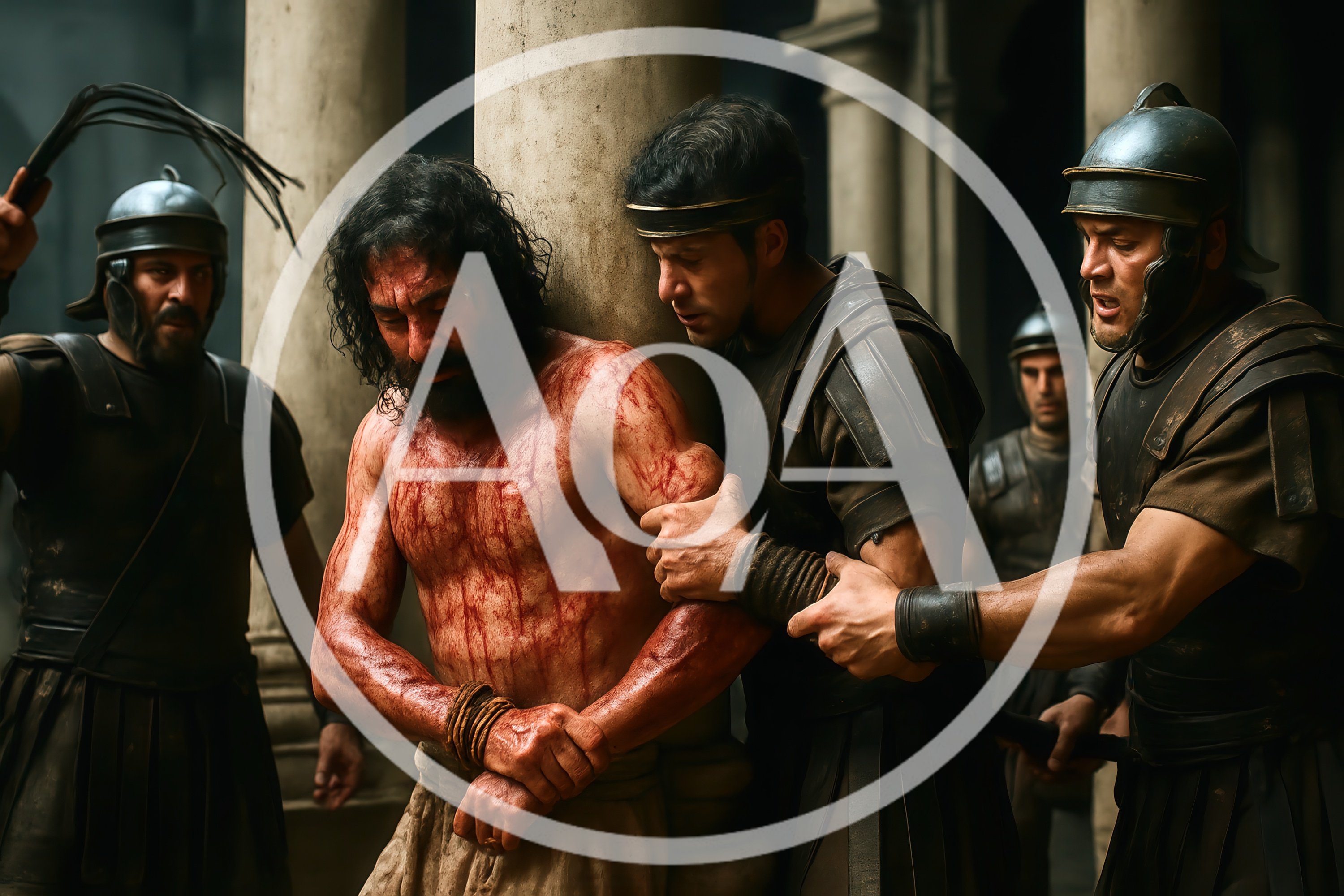 Roman Soldiers Scourging A Prisoner At A Pillar
