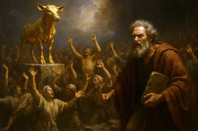 Moses Confronting Israelites Worshipping The Golden Calf