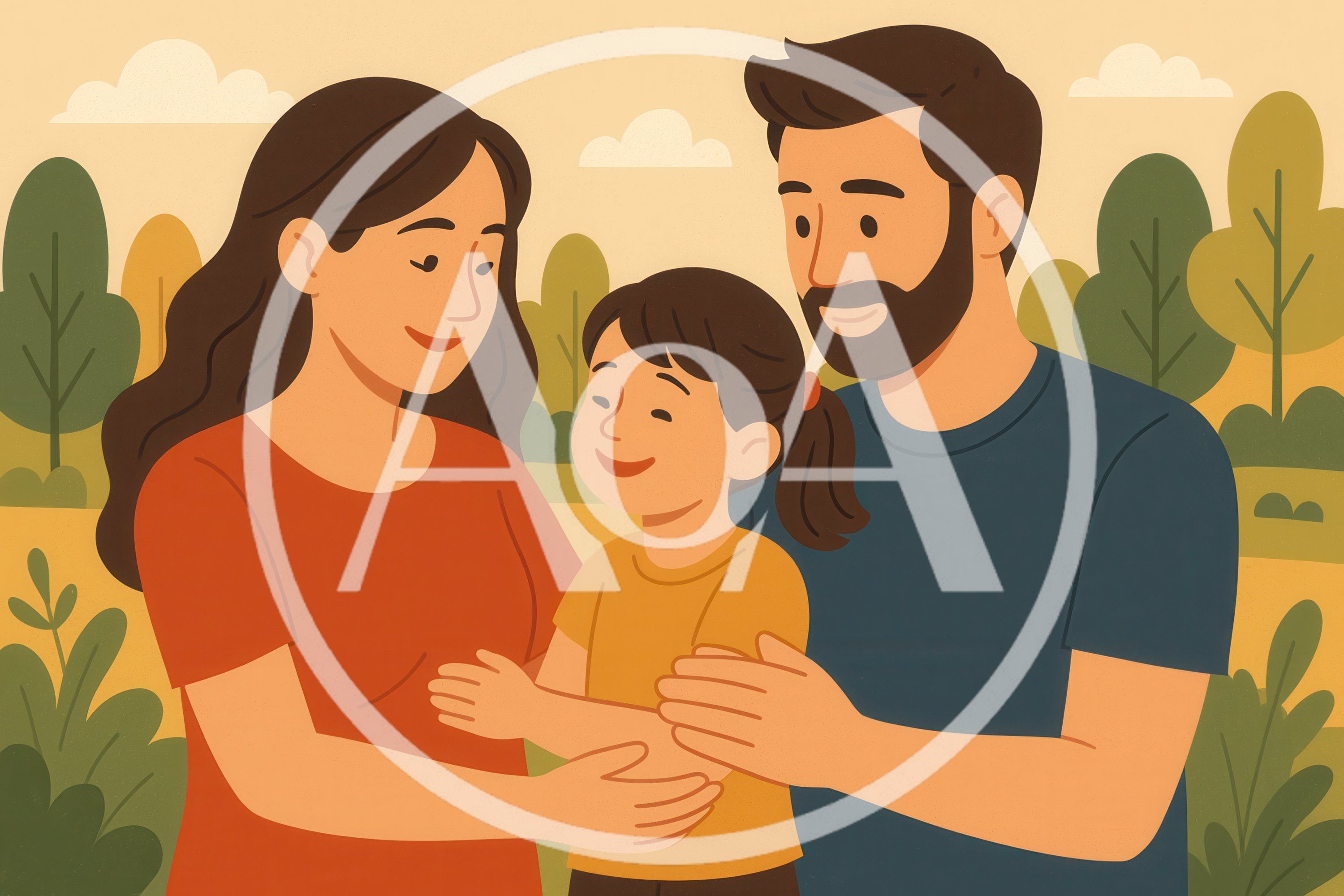 Happy Family Embracing Outdoors in Flat Illustration Style