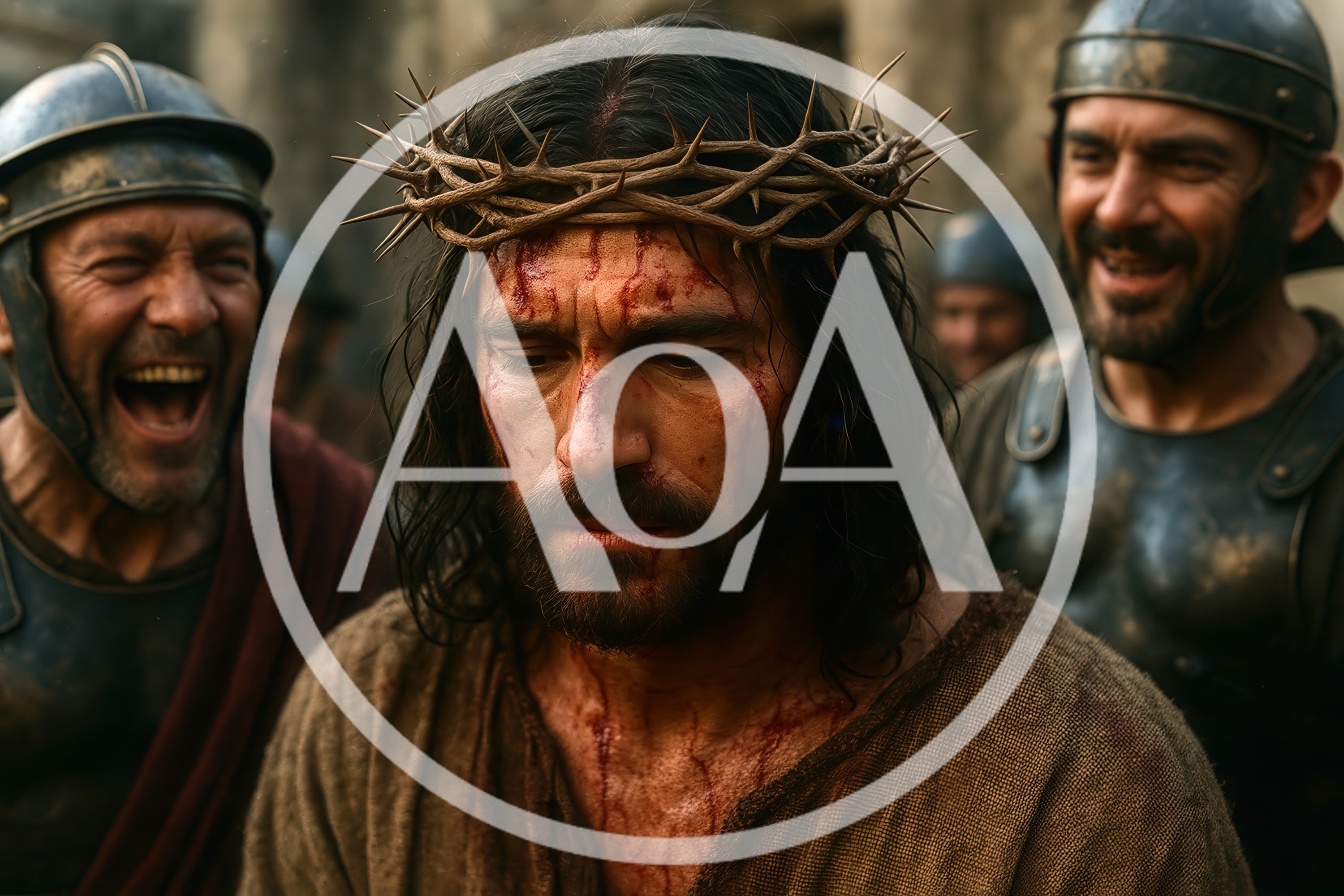 Jesus Christ Wearing Crown Of Thorns Surrounded By Soldiers