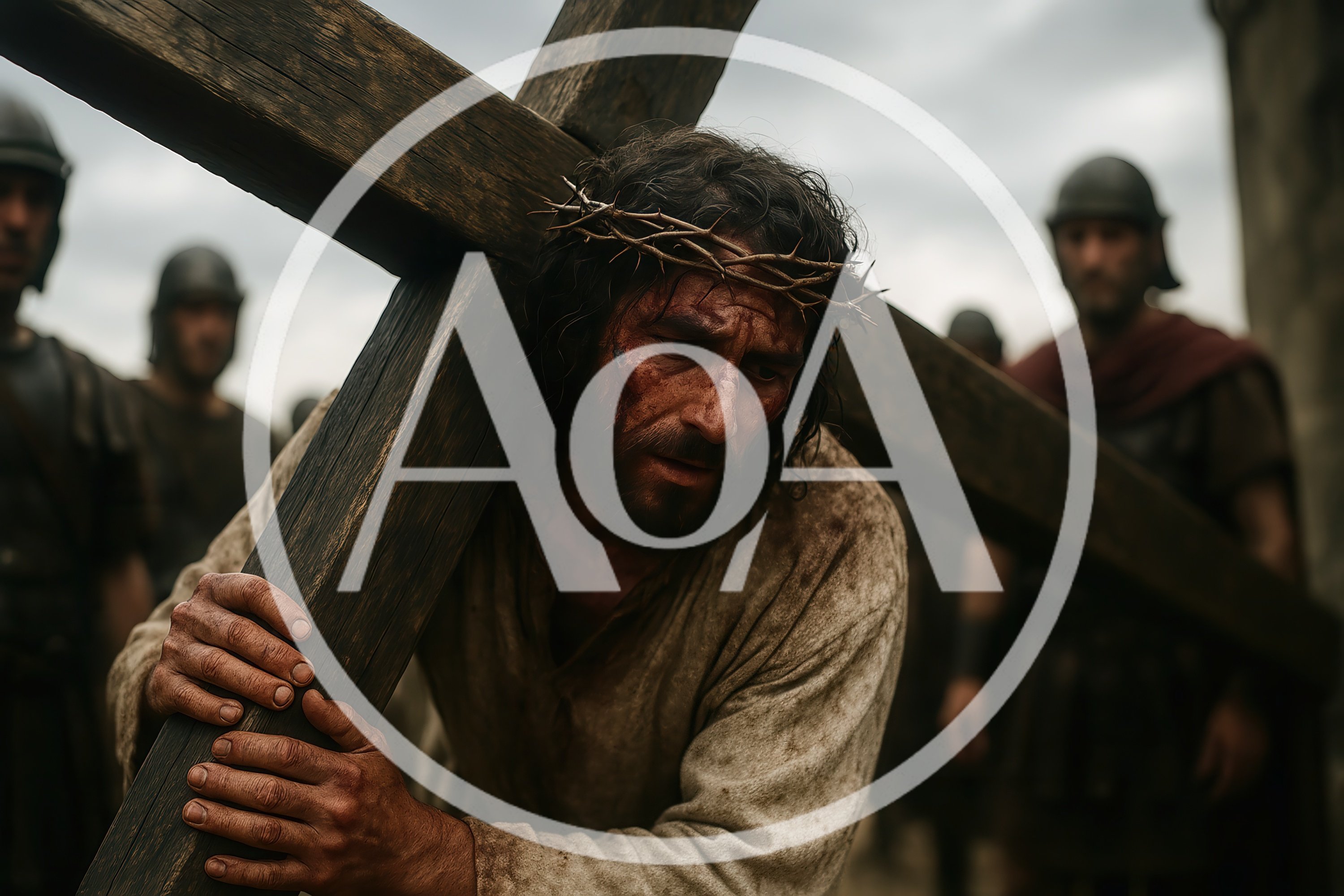 Jesus Carrying The Cross Surrounded By Roman Soldiers