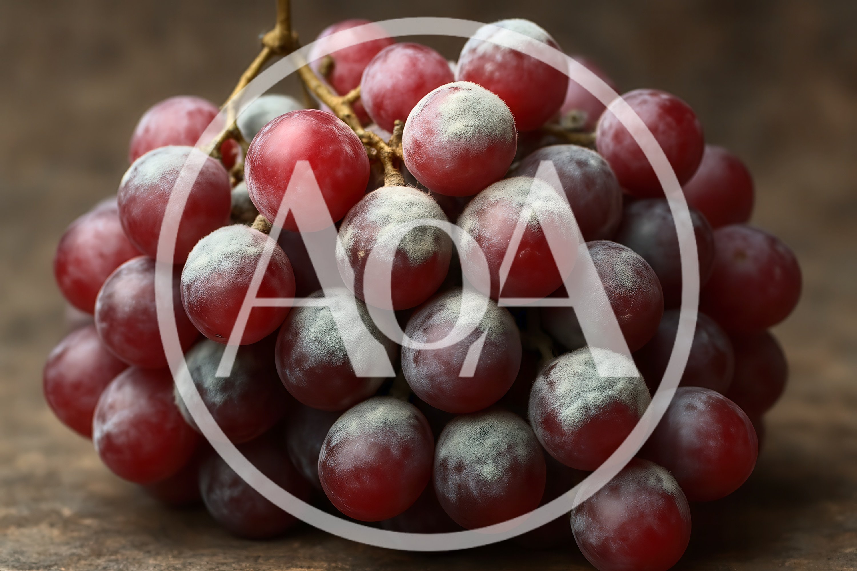 Bunch of Moldy Red Grapes on Wooden Surface