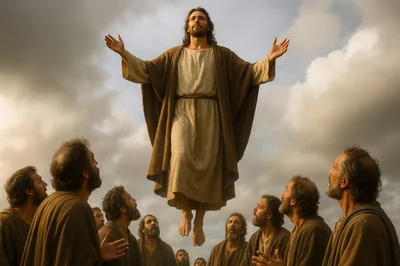 Jesus Christ Ascending Into Heaven Before His Disciples