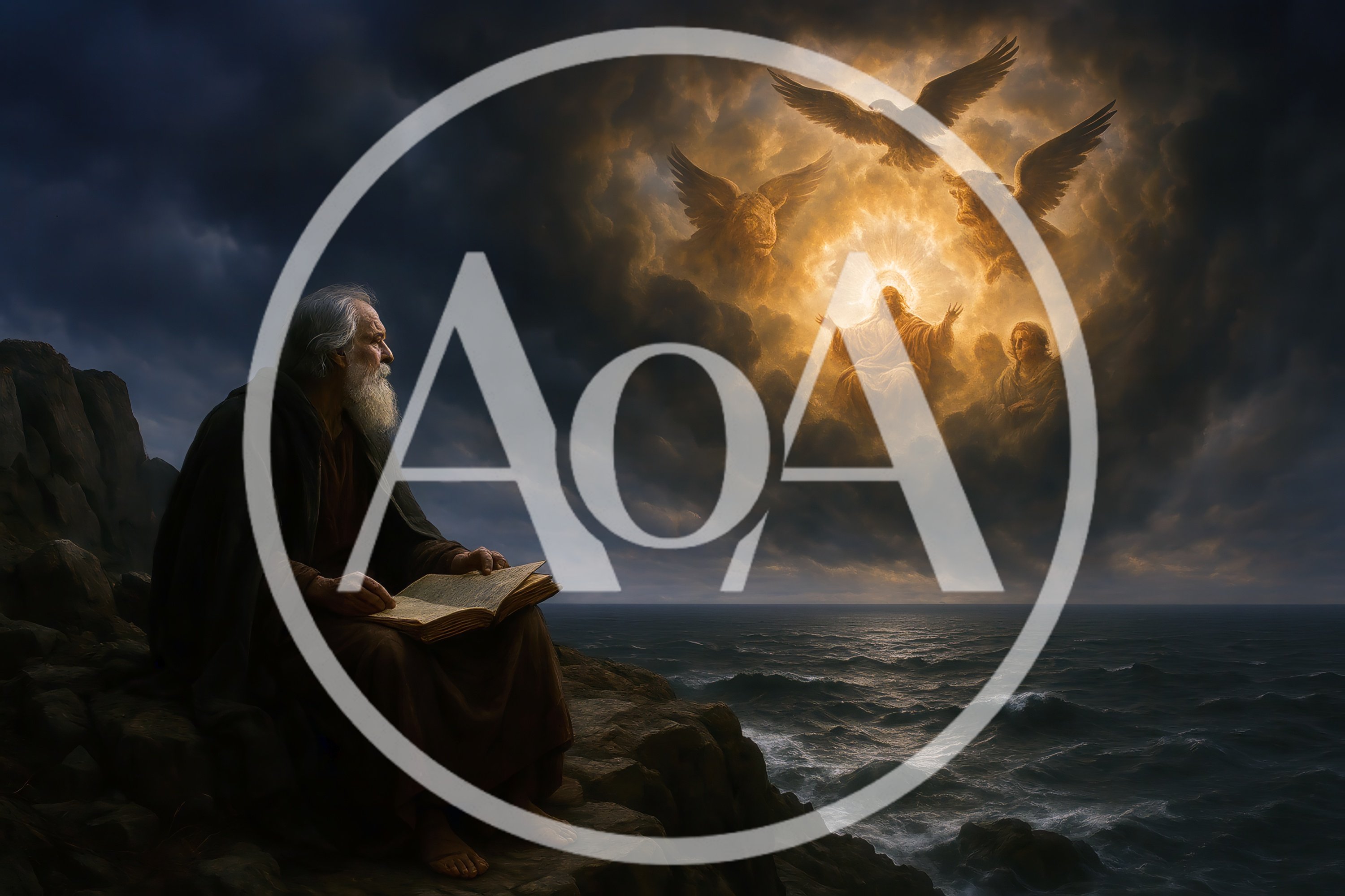 Elderly Prophet Writing Vision Of Divine Revelation