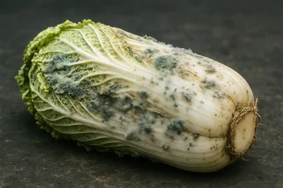Moldy Napa Cabbage on Dark Surface