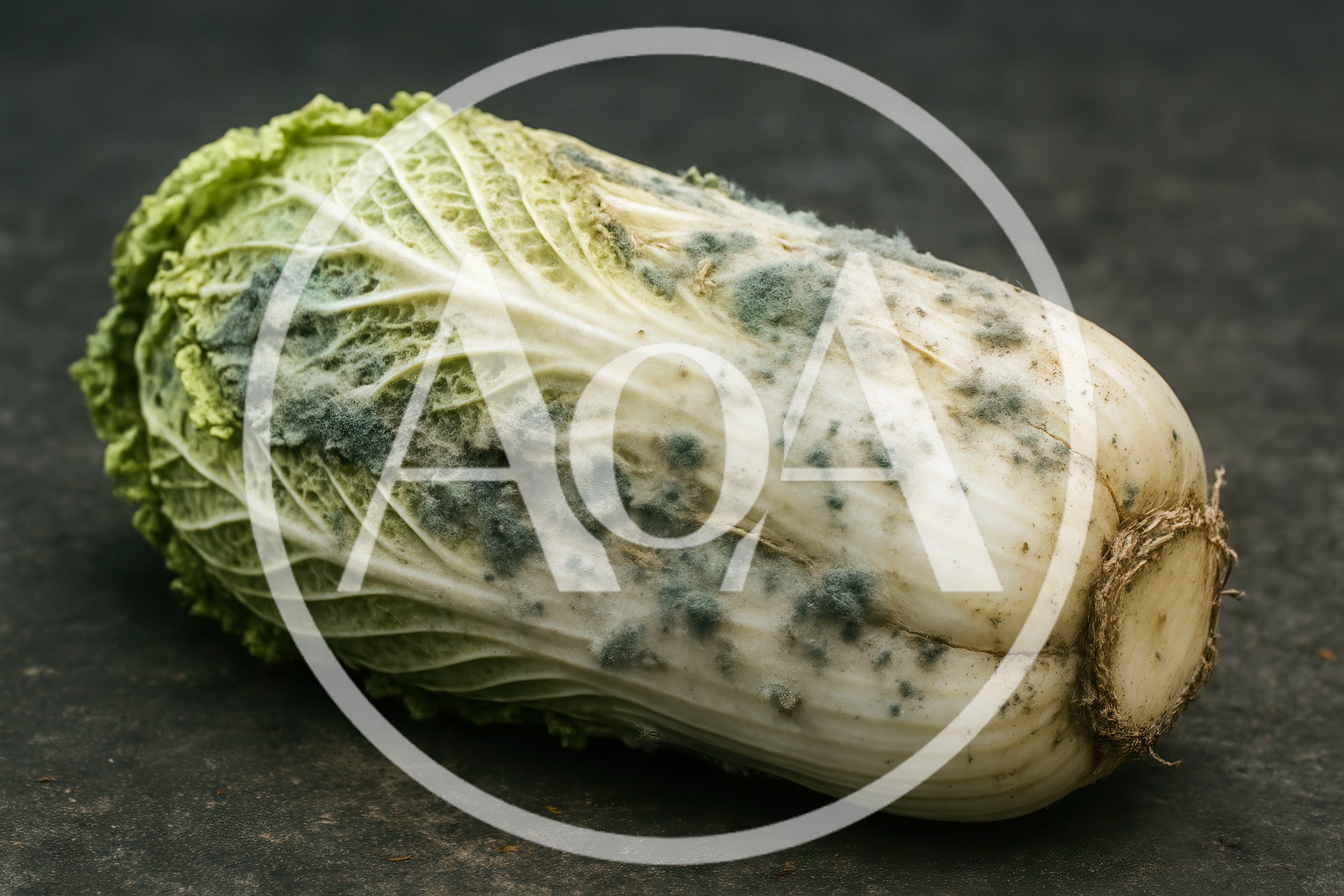 Moldy Napa Cabbage on Dark Surface