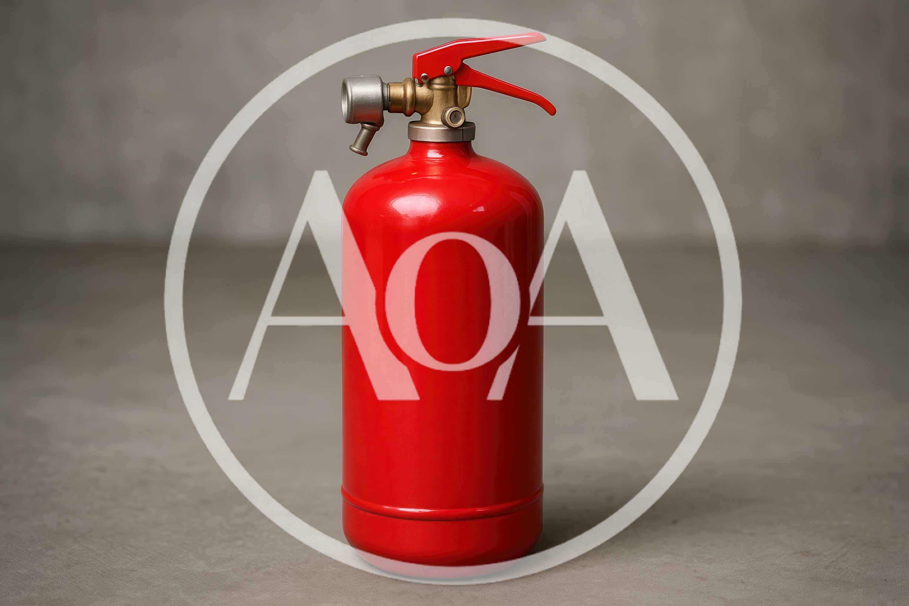 Red Fire Extinguisher Standing On Concrete Floor