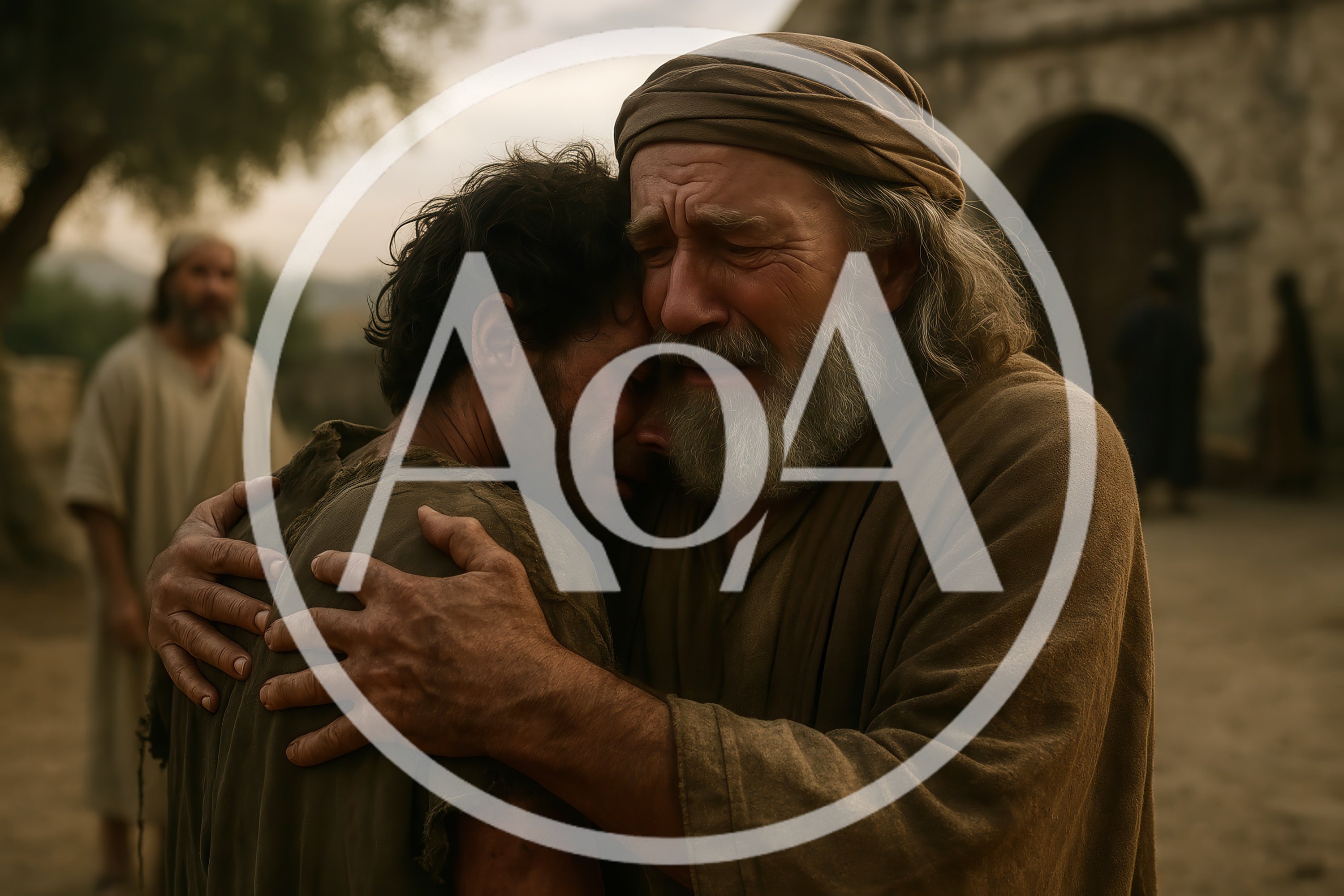 Biblical Scene Of An Elderly Man Embracing A Son