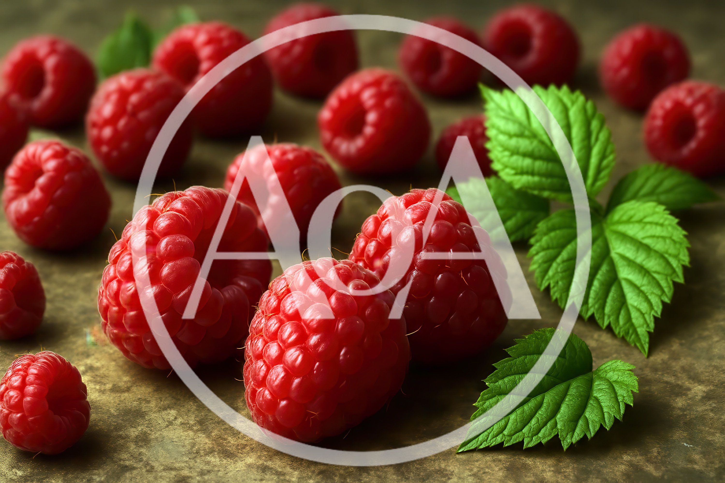 Fresh Ripe Raspberries Scattered on a Rustic Surface