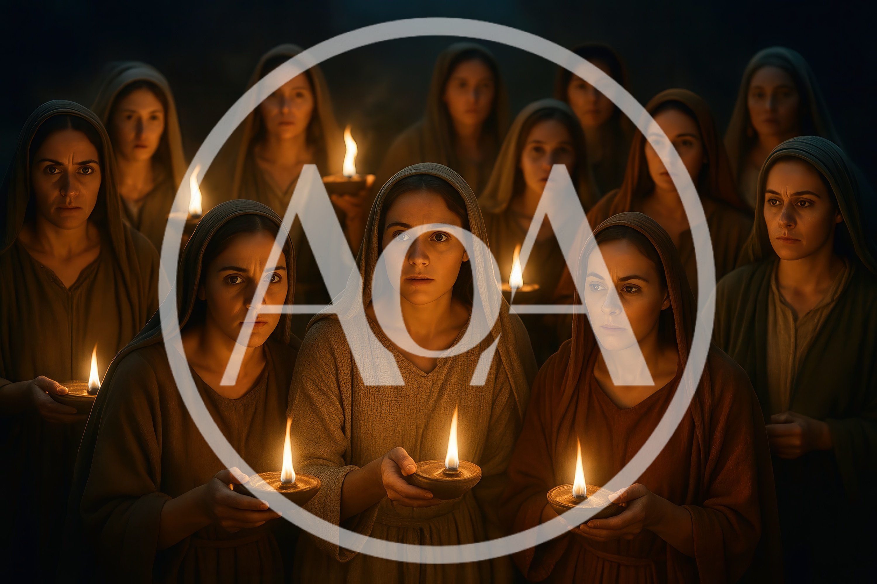 Group Of Women Holding Oil Lamps In Darkness