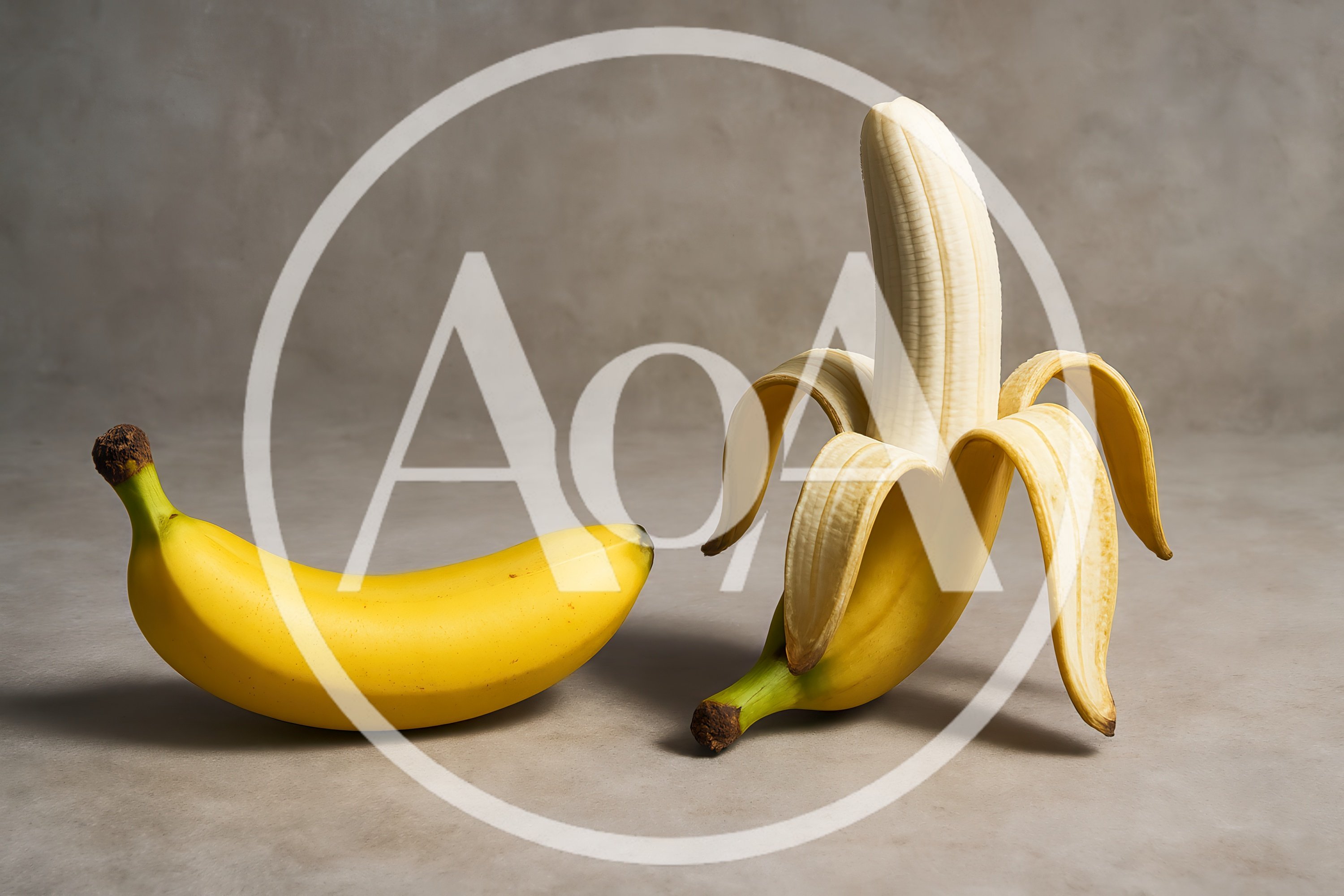 Whole And Peeled Bananas On A Neutral Background