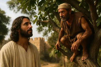 Jesus Christ Meeting Zacchaeus In A Sycamore Tree