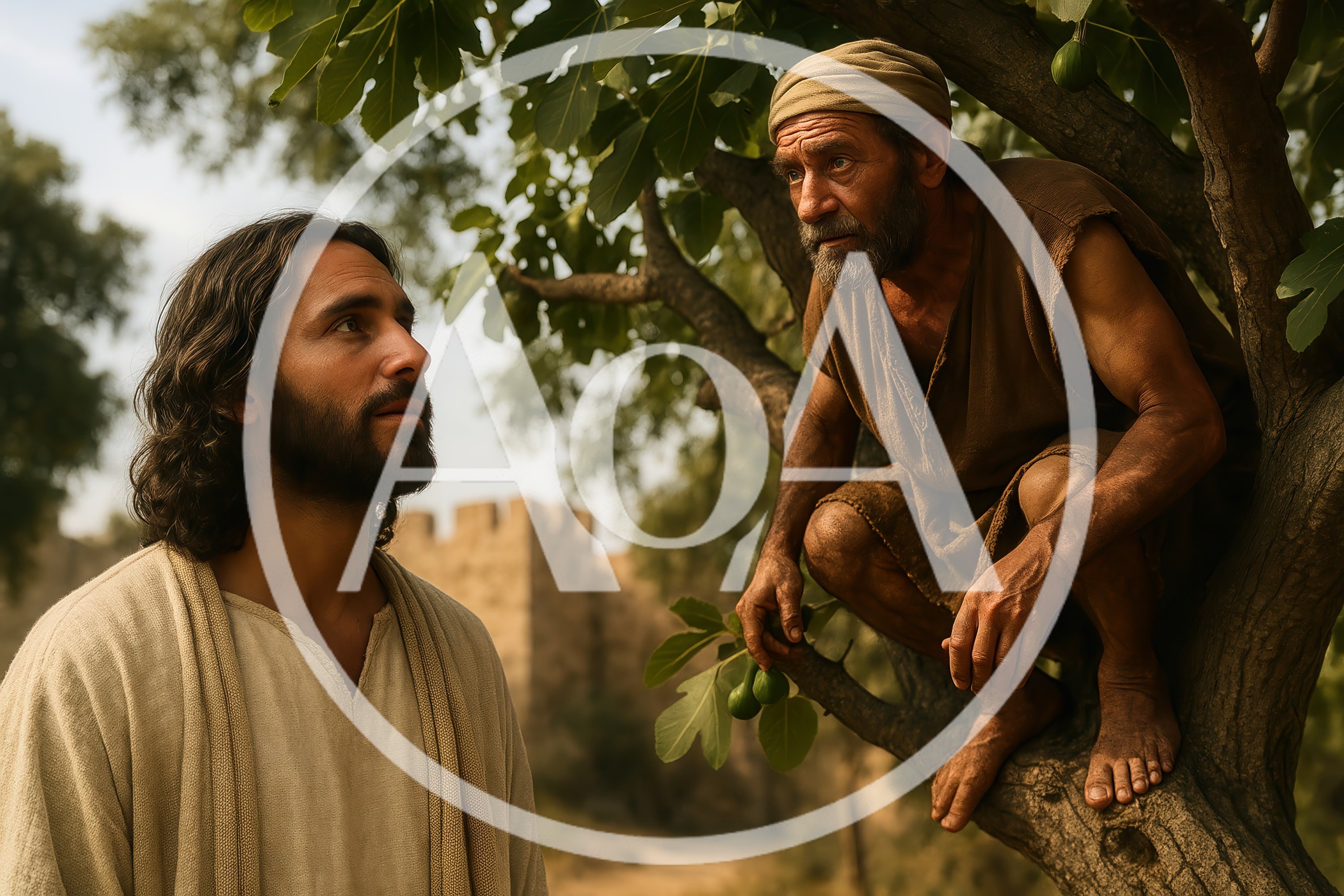 Jesus Christ Meeting Zacchaeus In A Sycamore Tree