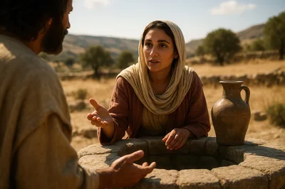 Biblical Scene of Jesus Talking to Samaritan Woman