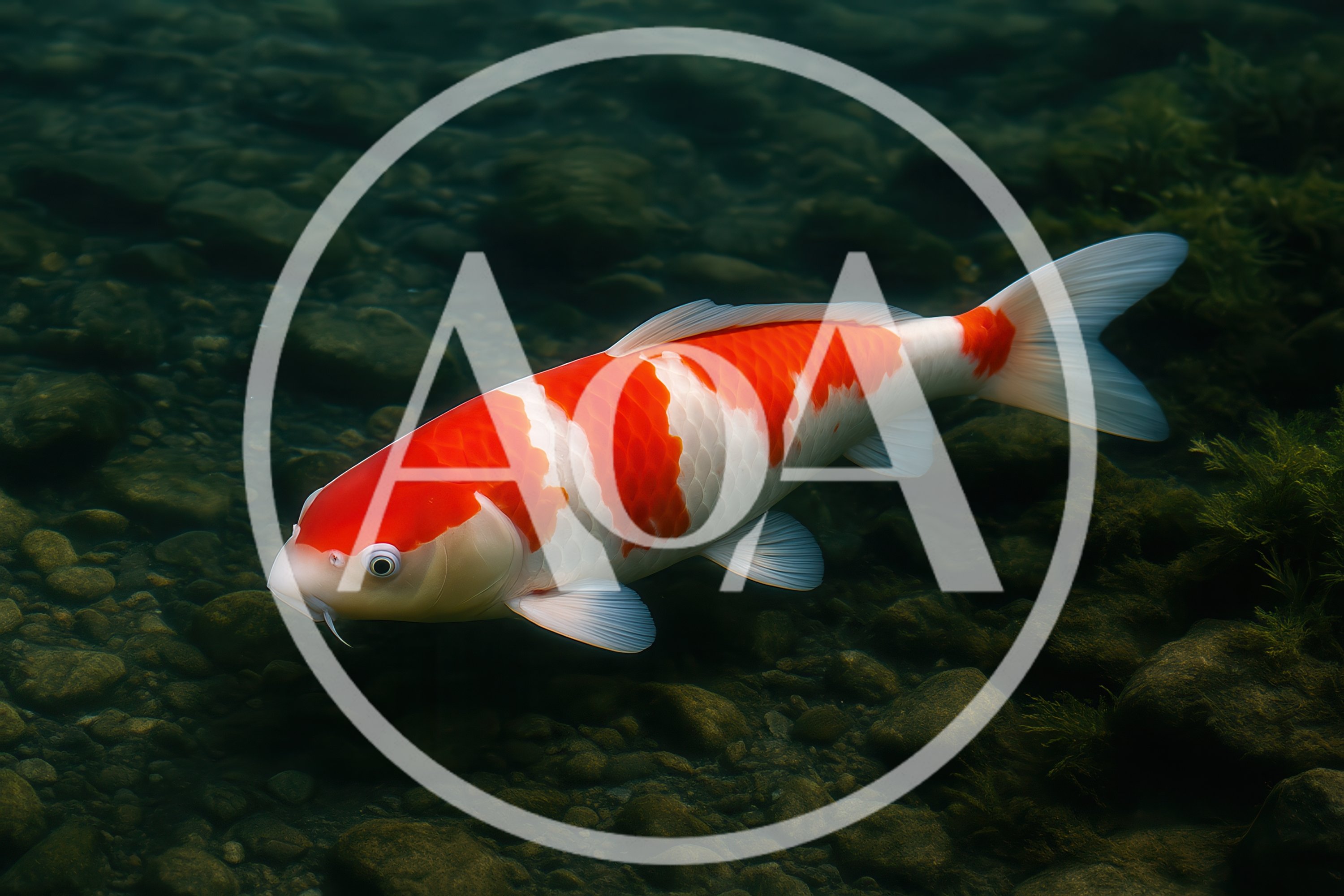 Kohaku Koi Fish Swimming Underwater