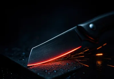 Glowing Knife Blade Sharpening With Sparks